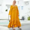 Roupas étnicas plus size feminina botão aberto frontal bordado saia irregular amarelo retrô europeu e americano grande vestido de balanço