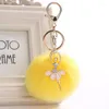 Keychains 8cm Lot Fur Ball PomPom Keyrings Crystal Dance Girl HandBag Pendant For Car Key Chains Holder Women 16 Colors