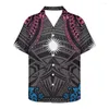 Casual herenoverhemden 2023 Zomer traditioneel Polynesisch bedrukt polokraag overhemd met korte mouwen en enkele knoop
