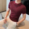 Camisetas masculinas de alta qualidade xadrez contraste malha t-shirt masculino respirável manga curta Playera T-Shirts Hombre Slim Fit Sweaters 230706