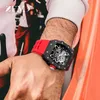 Rörelse klockor Richardmille Top Lithe armbandsur kolfiber hinkformade ihåliga ut hela automatiska mekaniska klockor vattentät handledsduk