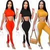 Women's Two Piece Pants Casual Two-piece Fashion Sexy Pit Strip Stitching Sling Short-sleeved Top Pencil Sports Suit Women