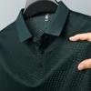 Polos para hombre, polos holgados transpirables de malla de seda helada, camisetas de verano de manga corta con solapa para hombre, camisetas elásticas de marca, Ropa 230706