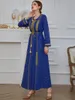 Etniska kläder Vestidos Blå Plus Size Broderi Kaftaner För Kvinnor Abaya Dubai Saudiarabien Turkiet Islam Muslim lång Klänning Robe Longue