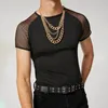 Męskie koszulki moda męska koszulka siatkowy patchwork Streetwear wycięcie pod szyją z krótkim rękawem luźna koszulka topy seksowne oddychające koszulki 5XL INCERUN 230706