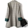 Kadın Suitleri Kadın Vintage Plaid Suit Ceket Baharı 2023 Gevşek Yağlı Kardeş Yaş İncelenen Zayıflama Koreli Versiyon