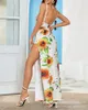 Casual Jurken 2023 Zomer Vrouwen Full Body Zonnebloem Print Lange Jurk Sexy V-hals Backless Open Halter Jurken-Niet Gepositioneerd