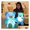 Stuffed Plush Animals 30Cm 50Cm Colorf Glowing Teddy Bear Luminous Toys Kawaii Light Up Led Doll Kids Christmas Drop Delivery Gifts Dhldj