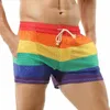 Mutande CLEVER-MENMODE Intimo uomo Sexy Boxer arcobaleno Pantaloncini Trunks Fondo in rete Vedi attraverso Boxershort Tasca con coulisse