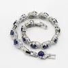 Chokers Ensembles de bijoux en zircone bleu foncé pour femmes Boucles de cerceau Bracelet Rings Collier Cadeau d'anniversaire Pendant