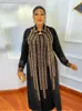 Ethnic Clothing Summer Women Black Maxi Long Dress Elegant Sleeve Rhinestone Casual Streetwear Fashion Pullover Polo Collar Robe