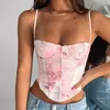 Women's Tanks Floral Print Vintage Corset Tops Women Sweet Buister Crop Top SleevelessTank Girls Sexy Chest Camisole Mujer Summer Clothes