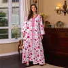 Etnische Kleding Vintage Bloemenprint Abaya Moslim Vrouwen Jalabiya Kaftan Turkije Maxi Jurk Hijab Dubai Arabische Islam Feestjurken Marokko