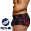 Męskie stroje kąpielowe UXH marka męskie stroje kąpielowe z PushUp wielokolorowe kąpielówki bokserki HiQ seksowne męskie oddychający strój kąpielowy dopasowane do prędkości szorty plażowe J0707