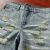 Hellstar Studios Shorts décontractés Laver et broyer les shorts en jean Jeans d'été Short en jean pour homme Bleu Noir Short Slim Hole Patchy Water Washed Maple Leaf