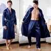 Men's Sleepwear Casual Slpwear Loose Big Size 3XL Men Robe Satin Kimono Bath Gown Sexy Nightwear Long Slve Lapel Wedding Intimate Lingerie