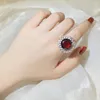 Cluster Rings Red Round Gemstone Stone Ring For Women Elegant Engagement Wedding 925 Sterling Silver Austrian Crystals Fashion Jewelry