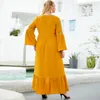 エスニック服プラスサイズの女性フロントオープンボタン刺繍不規則なスカート黄色のレトロなヨーロッパとアメリカの大きなスイングドレス