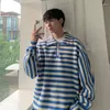 Men's Sweaters Men's NoEstaMal Blue White Striped Men Turtleneck Winter Male Casual Streetwear Knitted Pullovers Korean Style Unisex