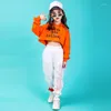 Roupas de palco Crianças Roupas Hip Hop Laranja Cropped Hoodie T Shirt Sweatshirt Casual Calças Meninas Jazz Dança Hiphop Roupas Performance