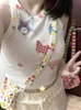 Czołgi damskie Camis QWEEK japoński Y2K biały prążkowany podkoszulek kobiety Harajuku Kawaii śliczne Egirl kamizelka z odkrytymi ramionami kobieta koreański styl słodki Camisole 230706