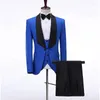 Мужские костюмы мужчины Royal Blue Pattern и Black Groom Tuxedos Shawl Satine Groomsmen Sward Man (Жилет брюки на куртке) C722