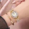 Wristwatches Luxury Gold Bracelet Stainless Steel Belt Quartz Clock Watches For Women Fashion Rhinestone Ladies Wristwatch Number Dial