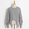 Luvtröjor dam Tröjor TWOTWINSTYLE Patchwork Tejp Sweatshirt för kvinnor O-hals Långärmad Hög midja Lös Enfärgad Casual Sweatshirt för kvinnor 230707