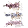 Hair Clips Wedding Combs Blue/Pink/Purple Flower Headbands For Bride Accessories Pearl Headpieces Super Fairy Floral Hairbands