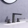 Rubinetti per lavabo da bagno Miscelatore per lavabo in ottone di alta qualità 3 fori 2 maniglie Rubinetto per lavabo con acqua fredda Pistola grigio / oro spazzolato