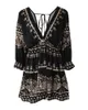 Robes décontractées basiques Tribal Print Dress V Neck Summer Spring Sexy Loose Long Lantern Sleeve Swing Party Soirée Taille Haute Mini 230706