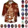 Men's Casual Shirts T Men Long Sleeve Autumn Winter Christmas 3D Printed Fashion Collar Short Button Up Shirt