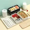 Serveringsset Bärbar lunchlåda med bestick Mikrovågsugn Säkra plast Bento-fack Picknick Stapelbar salladsfruktbehållare