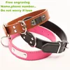 Dog Collars Free Engraving Leather Collar Name Tags DIY Customized Pet Telephone Tag Adjustable Size