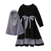 Etniska kläder 2 st Set Ramadan Vanlig dräkt Islam Flickor Modest muslimska Barn Khimar Hijab Böneklänning Abaya Dubai Turkiet Kostymer Jilbab