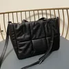 Cotton Shopping Bag Cowhide Leather Detachable Long Strap Zipper Closure Fashion Letters Black Quilted Handbags Purse Crossbody Bags