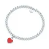 Bracelet en argent sterling plaqué S925 de qualité compteur femme émail rouge amour tiffay perles de bouddha coeur avec logo 5HTI