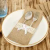 Autres fournitures de fête d'événement 20pcs porte-couverts en toile de jute naturelle emballage fourchette et couteau pochette à couverts pour fête de mariage anniversaire fournitures de vaisselle 230706