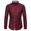 Camisetas Masculinas Moda Manga Comprida Manga Comprida Xadrez Botões Camisa Social Estilo Europeu Americano Tops Slim Fit Negócios