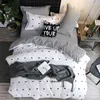 Ensembles de literie 4 pièces noir blanc coeur fille garçon enfant ensemble de couverture de lit couette adulte enfant draps et taies d'oreiller couette