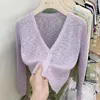 Cardigan da donna in maglia estiva con scollo a V in seta color ghiaccio Giacca cardigan sottile a maniche lunghe da donna Ladeis Maglietta con protezione solare con aria condizionata Top corto