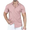 Men's Casual Shirts Vintage For Men Classic Regular Fit Button Down Shirt Short Sleeve Solid Color Dress M-xxl Blouse