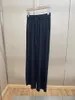 Kadın Pantolon Cep Boncuk Zinciri Pantolon Siyah veya Açık Gri Gevşek Elastik Bel Drawstring İnce 2023 Yaz Kadın Geniş Bacak