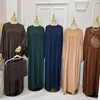 Etniska kläder Vanlig Abaya Med Hijab Eid Muslim Klänning Kvinnor Glänsande Sammet Satin Ballongärm Islam Afrikanska Klänningar Dubai Turkiet Abayas