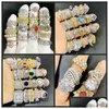 Solitaire Ring 24Pcs Lot Mix Designs Gemstone Exaggerated Micro Pave Zircon Crystal 18K Real Gold Plated Rings Wholesaler Drop Deliv Dhz3C