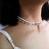 Pärlhalsband Shixin Separable 2-lagers Vita Svarta Pärlor Koreanska Små Conch Shell Choker Halsband för kvinnor Modekrage 230613