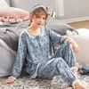 Women's Sleepwear Women Pajamas Set Cotton Spring Autumn Long Sleeved Nightwear Cartoon Prints 250 Pounds Pregnant Nightgown Homew