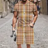 Tute da uomo Completi estivi 2 pezzi Tuta a righe scozzesi Tuta hawaiana Maglietta a maniche corte e pantaloncini Abbigliamento casual per ragazzi