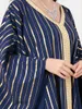 Etniska kläder Abaya Muslim Maxiklänning Kvinnor V-hals Boubou Robes Mode Randigt tryck Batwing ärm Eleganta Jalabiya Festklänningar