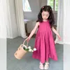 Fille robes robe 2023 été tempérament sans manches princesse coton décontracté Simple couleur unie doux robe d'été filles